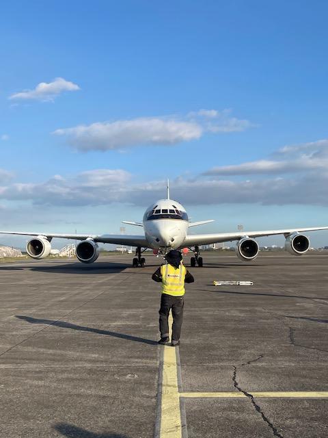 NASA DC-8 on the tarmac in the Philippines.